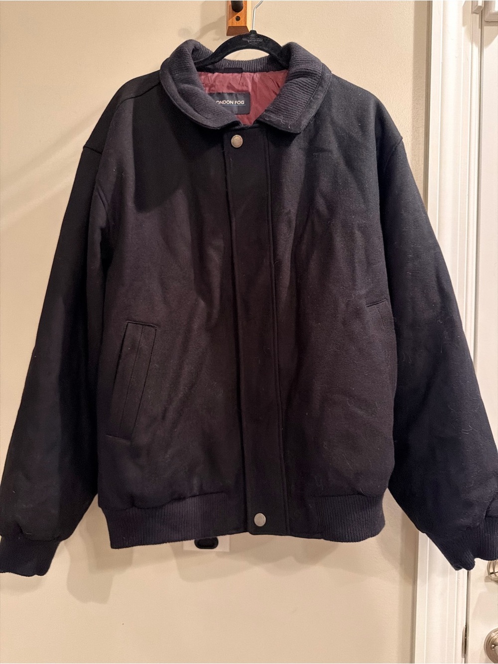 London Fog Black Bomber Jacket Wool